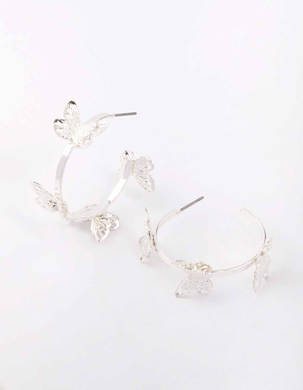 Silver Sandblast Butterfly Hoop Earrings