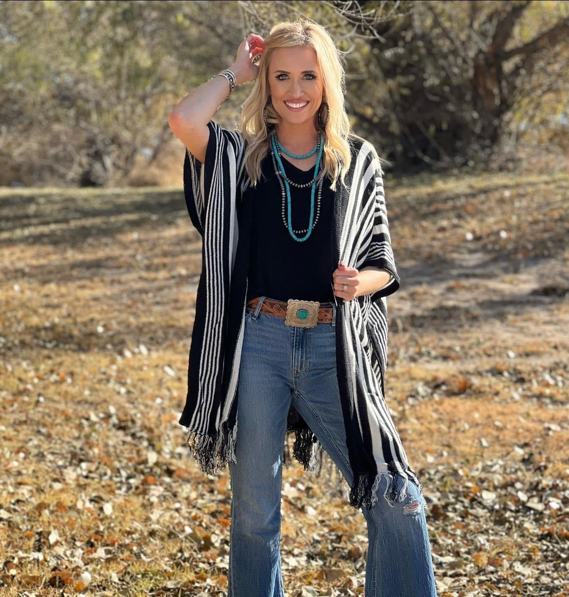 Tanya Black and White Striped Kimono