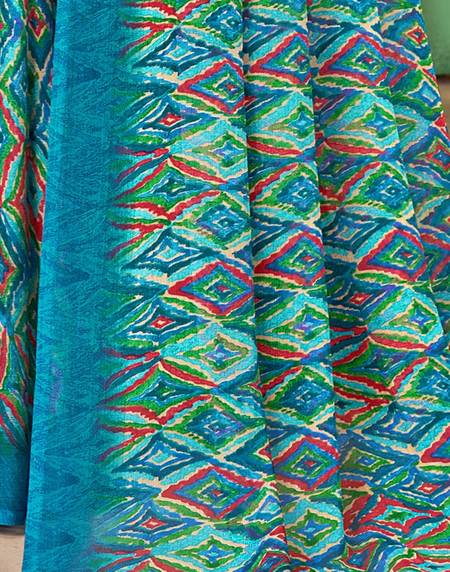 Teal Blue Chiffon Printed Saree