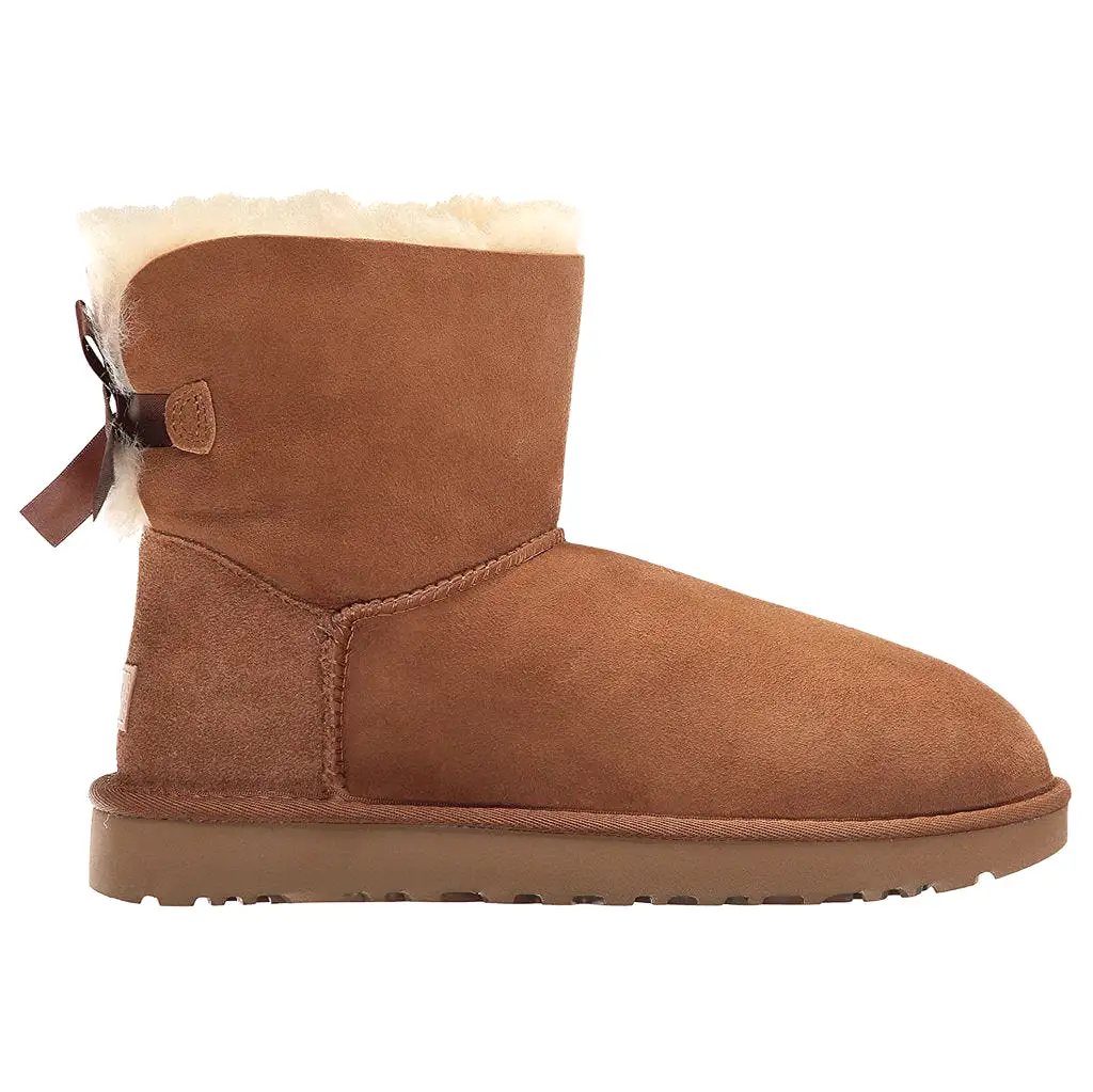 Ugg Australia Womens Boots Mini Bailey Bow II Casual Pull-On Ankle Suede - UK 4