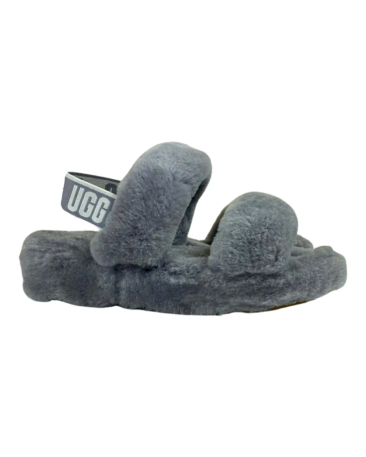 Ugg Oh Yeah Fluffy Double Strap Flat Sandals in Grey UK 5 | EU 38