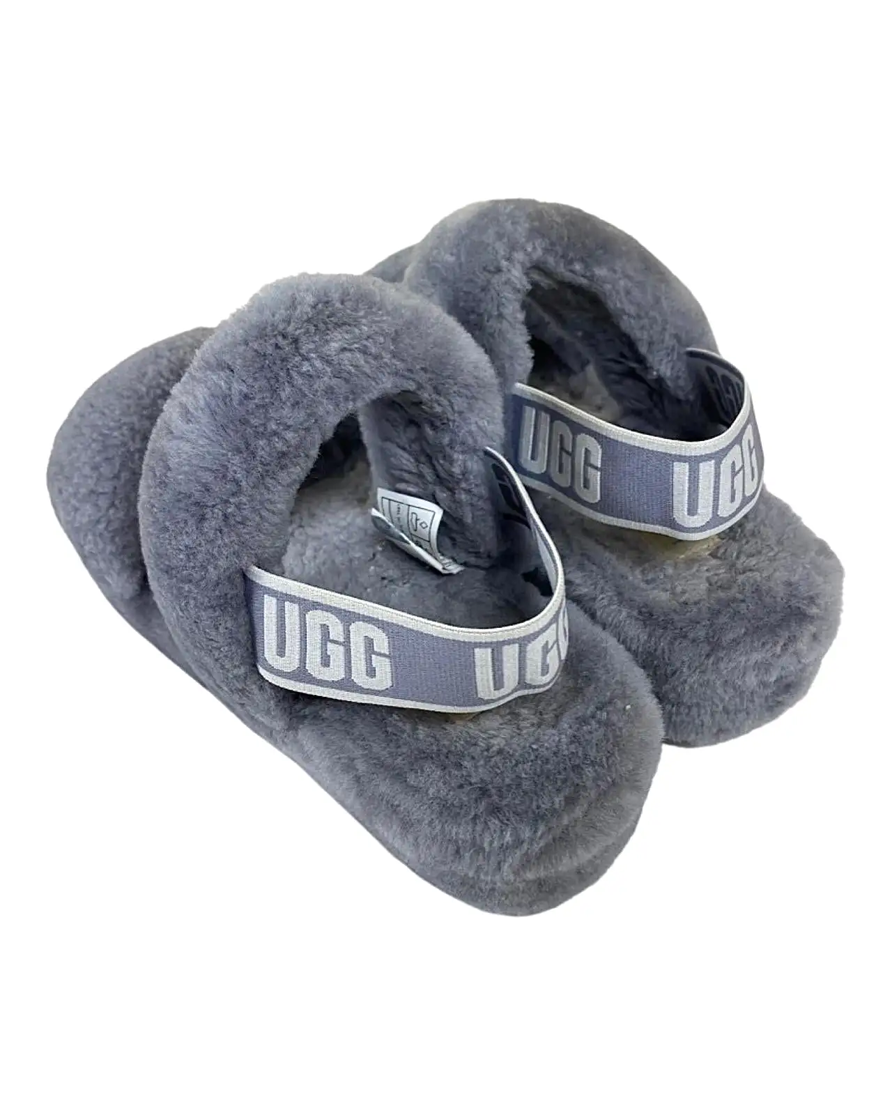 Ugg Oh Yeah Fluffy Double Strap Flat Sandals in Grey UK 5 | EU 38