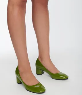 Unique Vintage Green Patent Block Heels