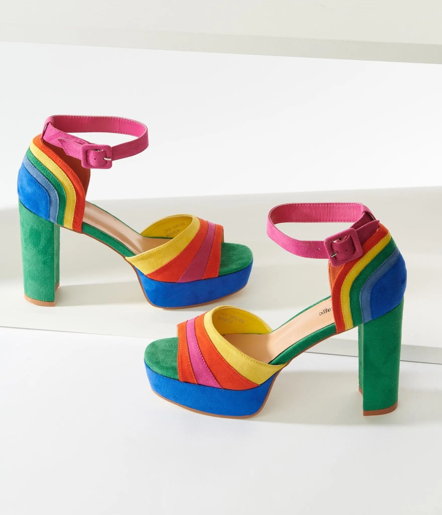 Unique Vintage Rainbow Suede Peep Toe Pumps