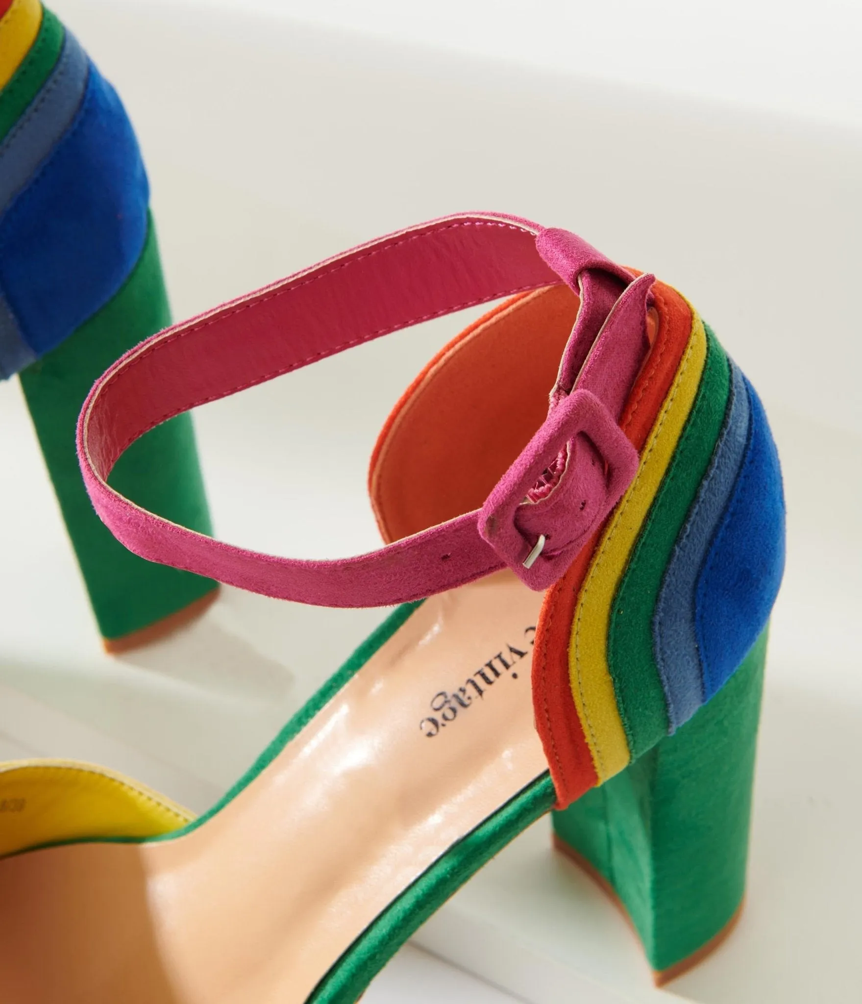 Unique Vintage Rainbow Suede Peep Toe Pumps