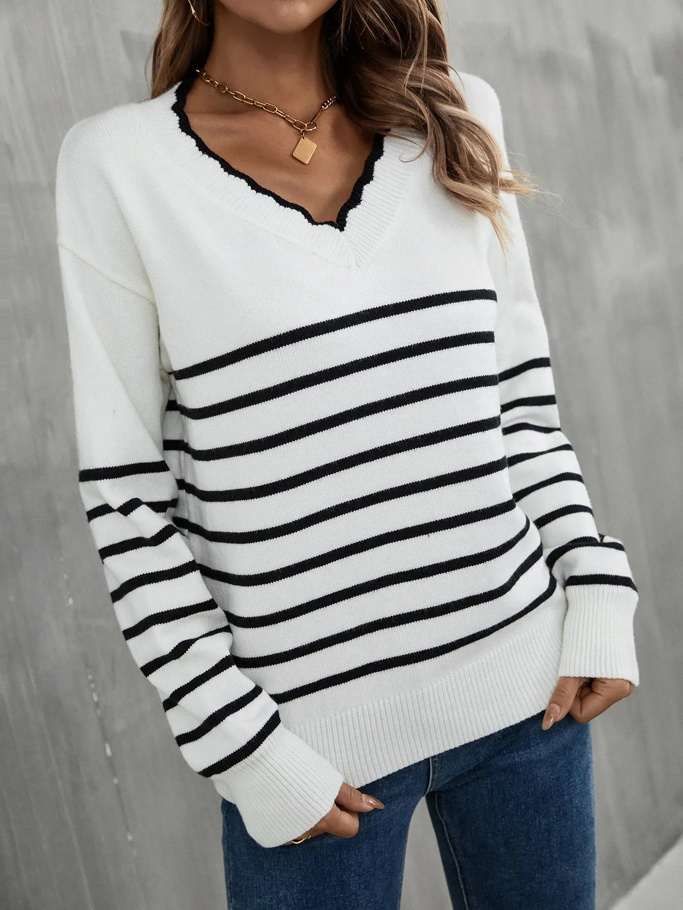 V-Neck Striped Sweater