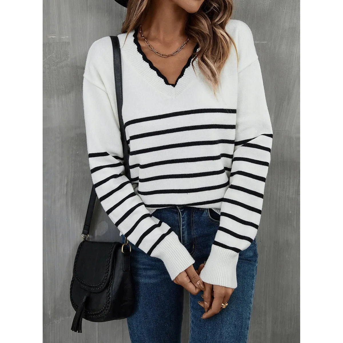 V-Neck Striped Sweater