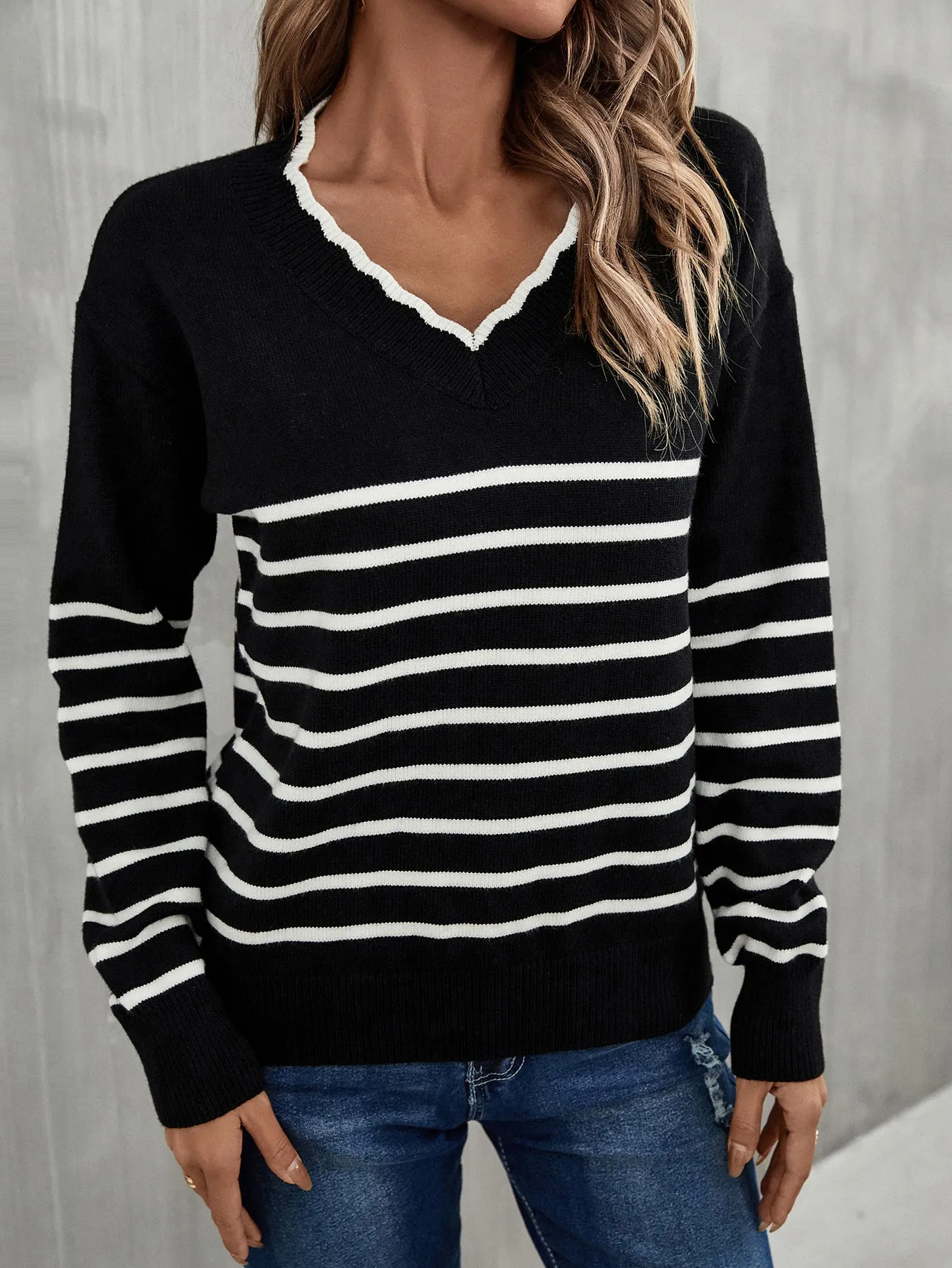 V-Neck Striped Sweater