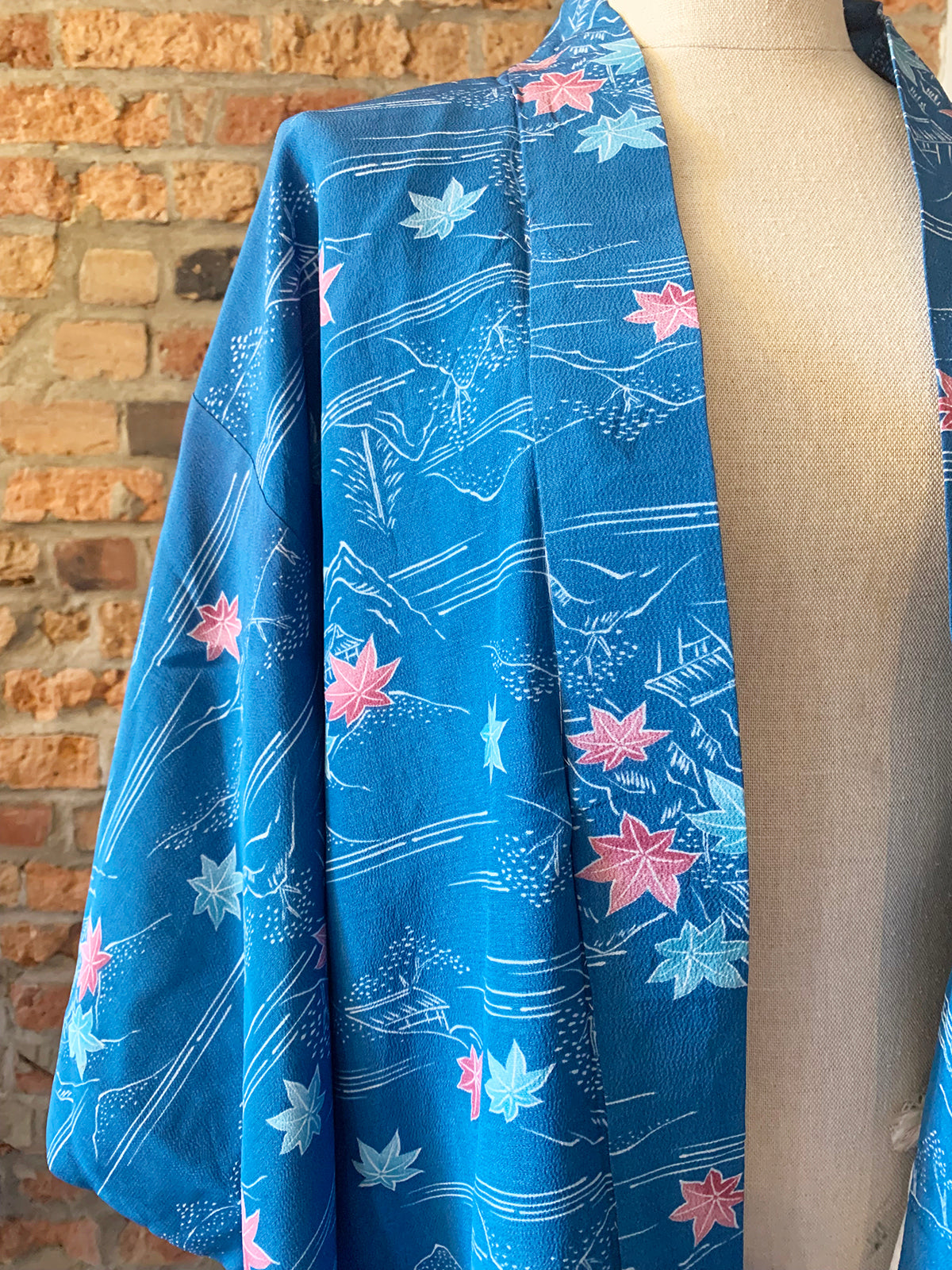 Vintage Haori/Kimono Blue leaves 1980s