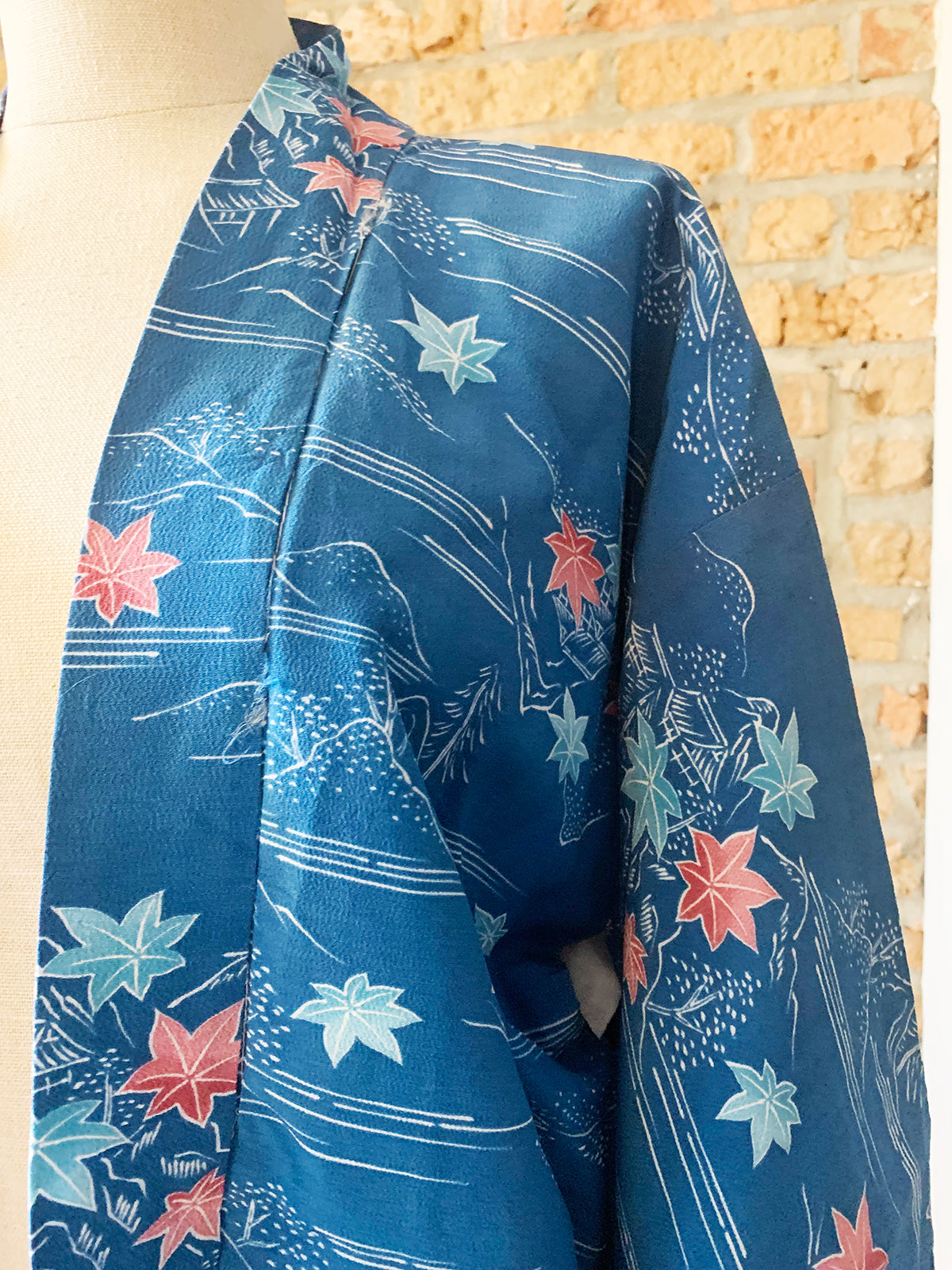 Vintage Haori/Kimono Blue leaves 1980s