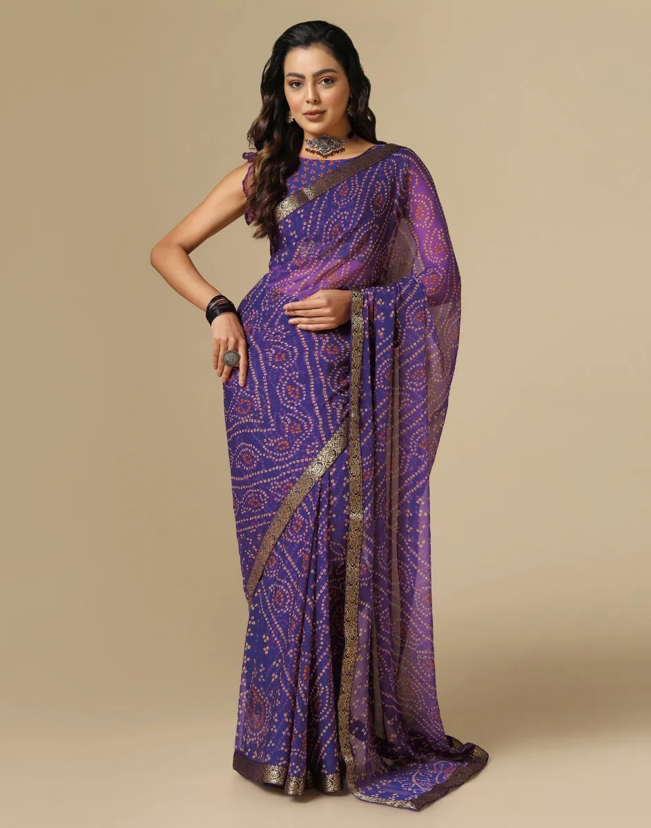 Violet Bandhani Saree