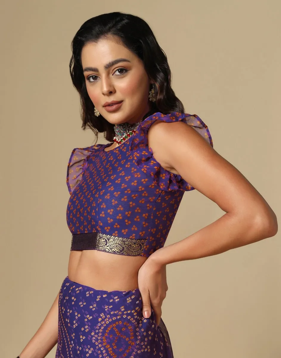 Violet Bandhani Saree