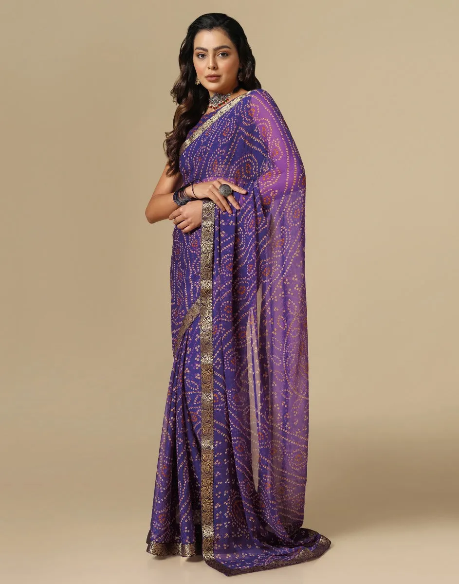 Violet Bandhani Saree