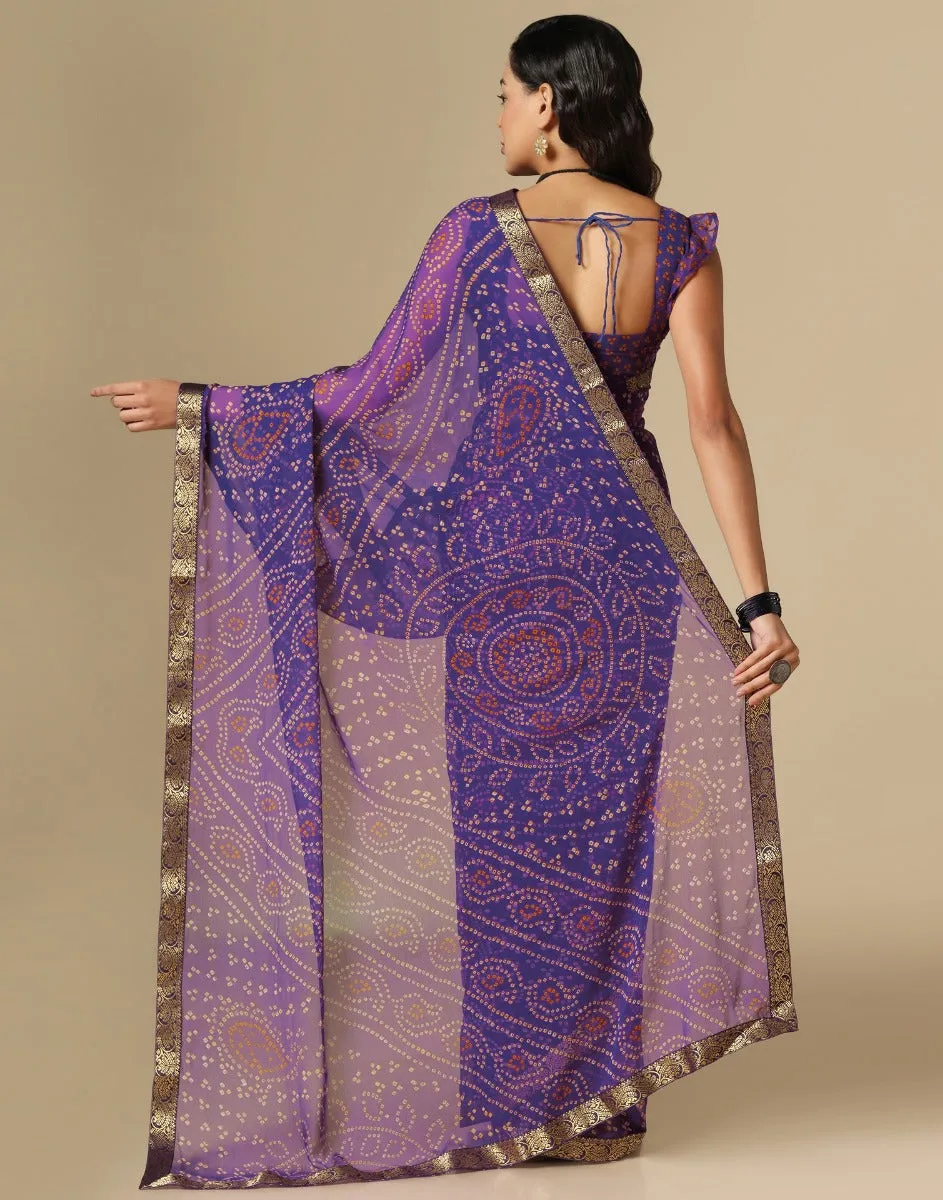 Violet Bandhani Saree