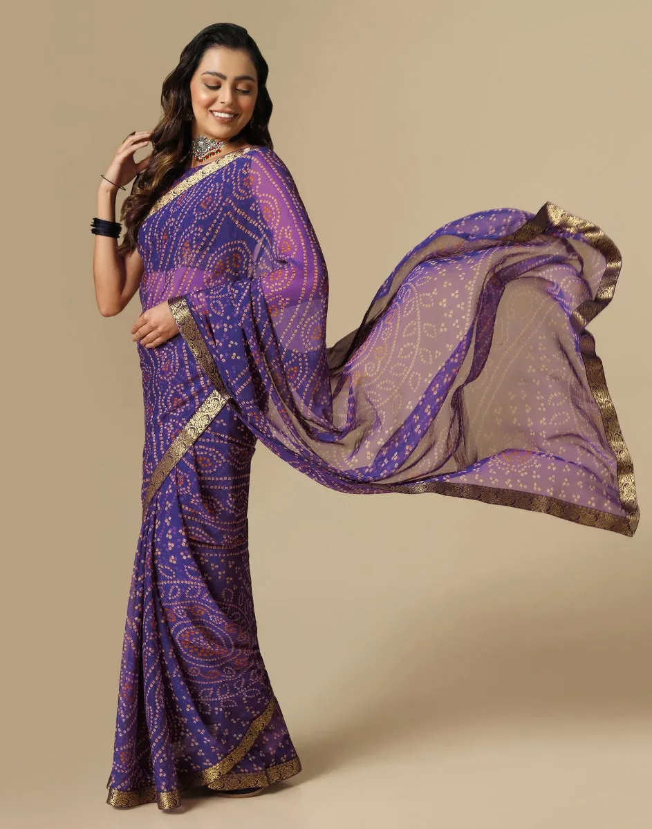 Violet Bandhani Saree