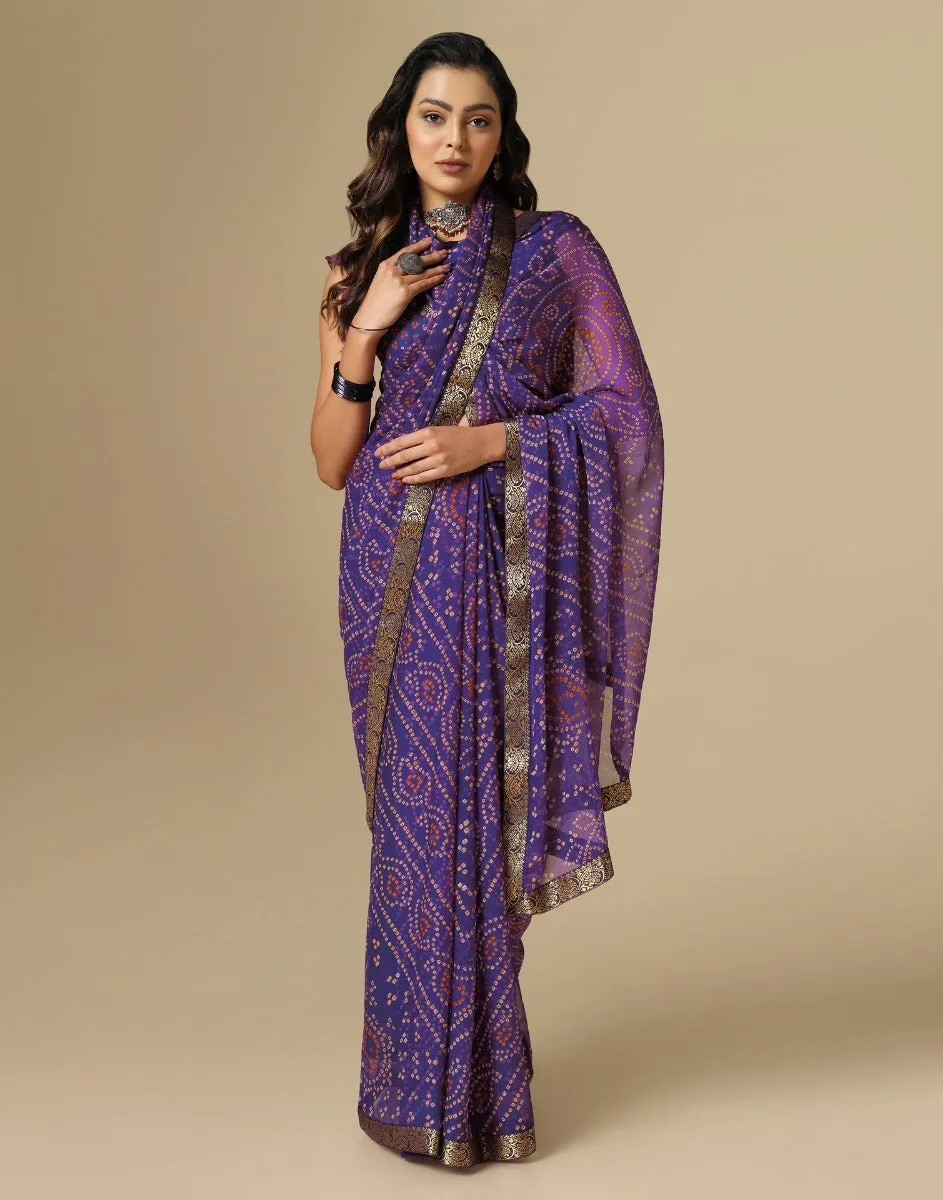 Violet Bandhani Saree