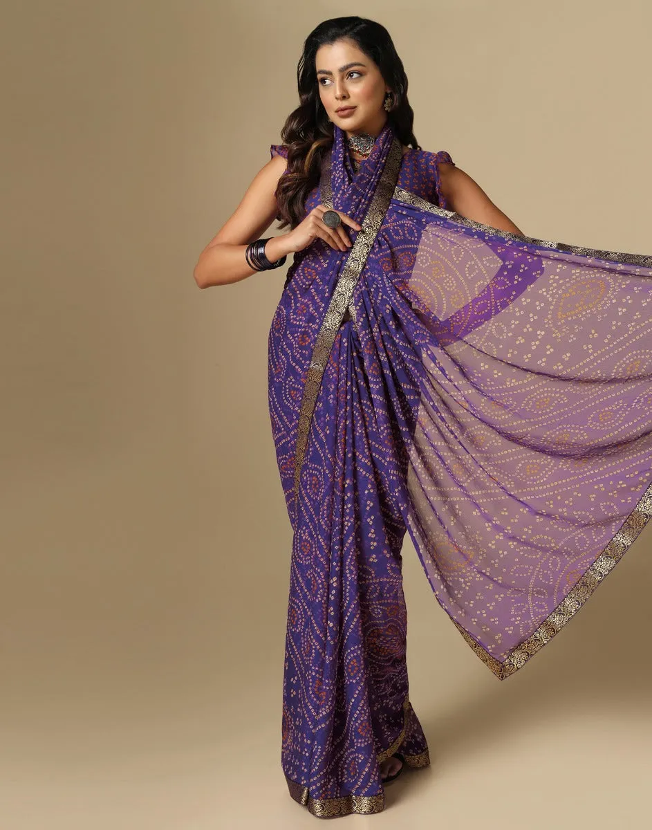 Violet Bandhani Saree