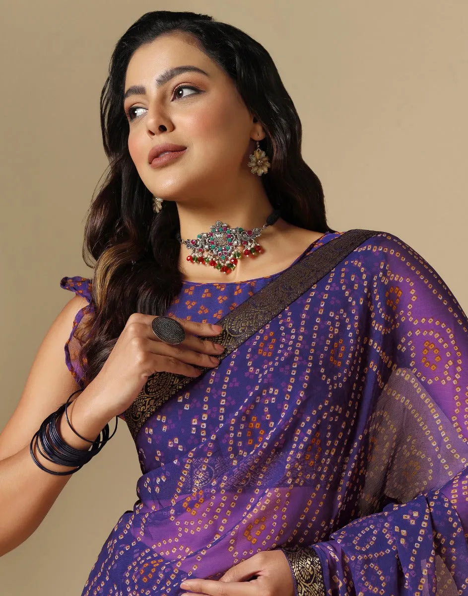 Violet Bandhani Saree