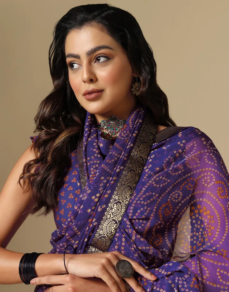 Violet Bandhani Saree