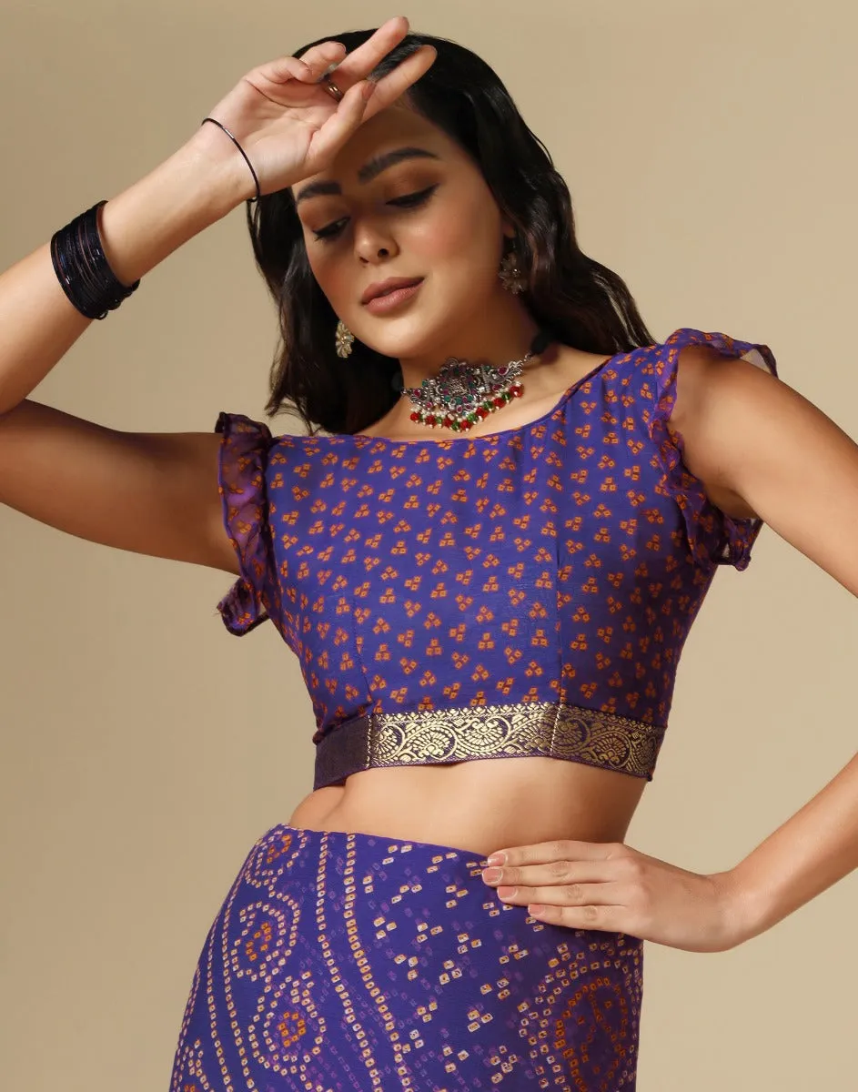 Violet Bandhani Saree