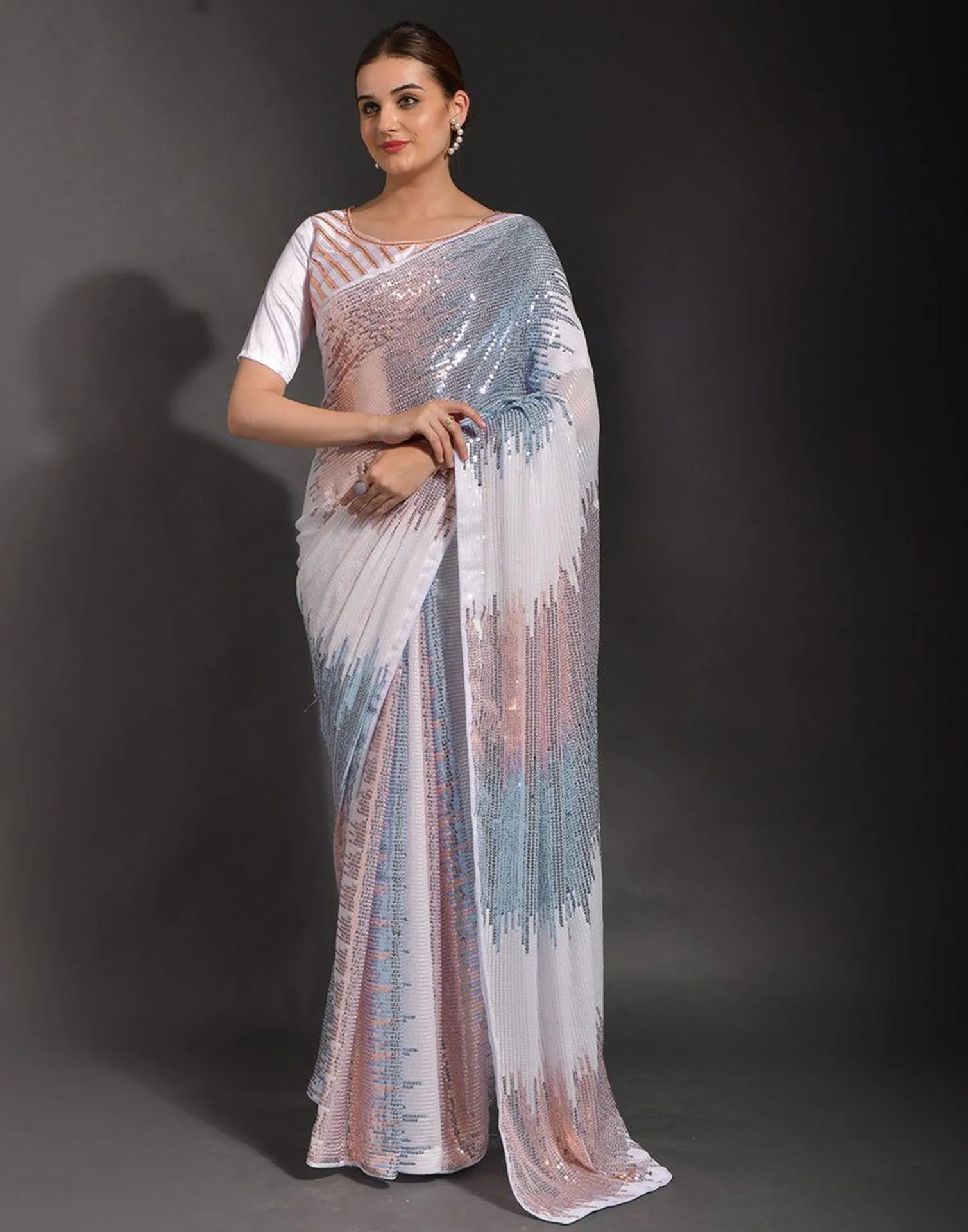 White Sequence Saree