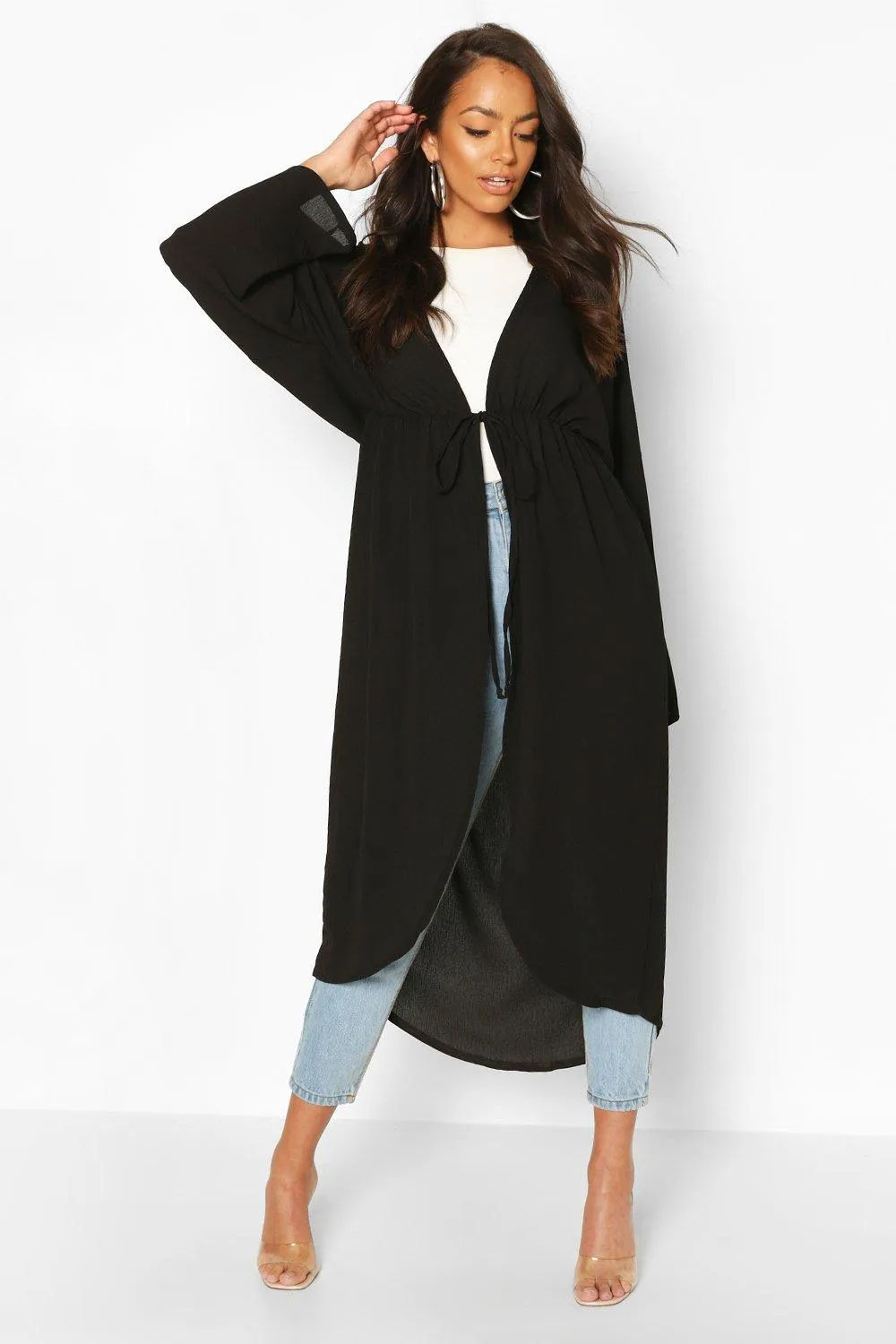 Wide Sleeve Tie Waist Kimono