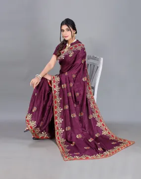 Wine Embroidery Saree