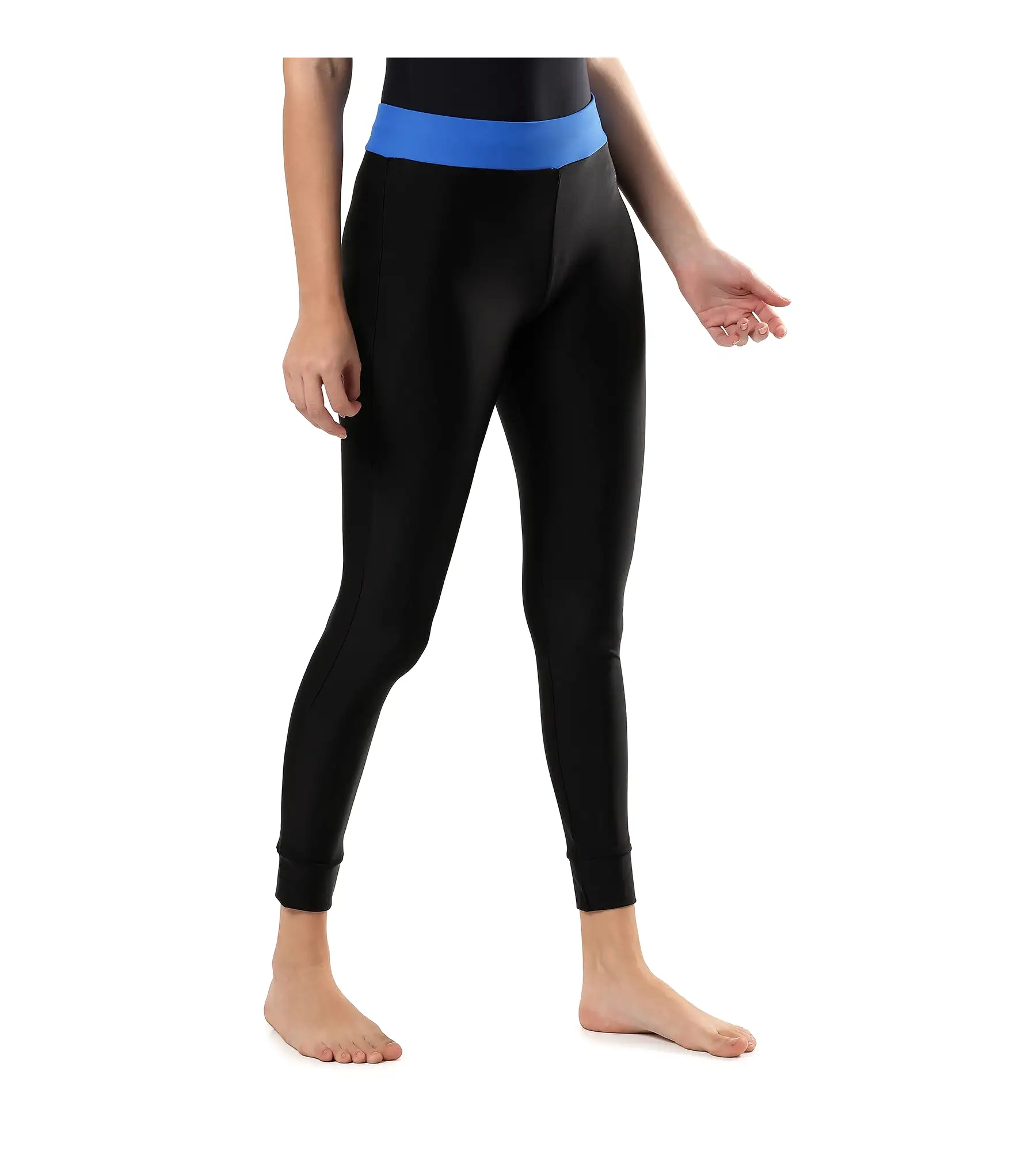 Women's Solid Contrast Leggings - Black & Bondi Blue