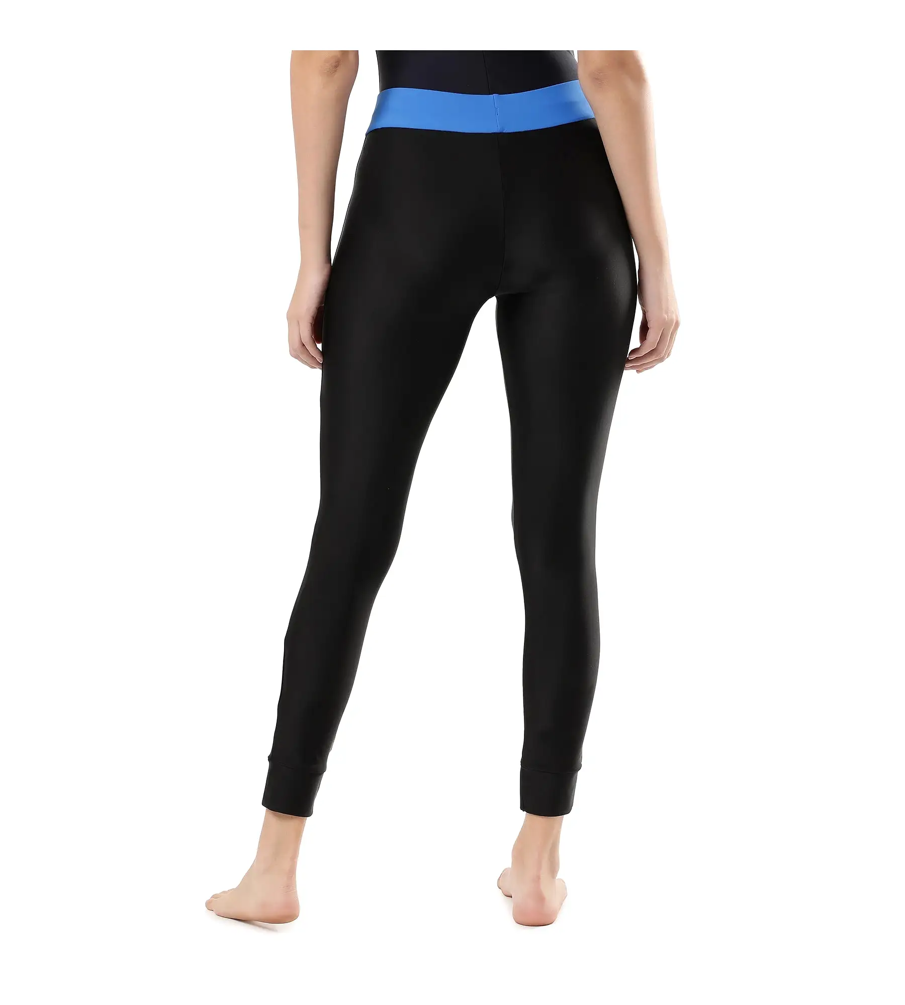 Women's Solid Contrast Leggings - Black & Bondi Blue