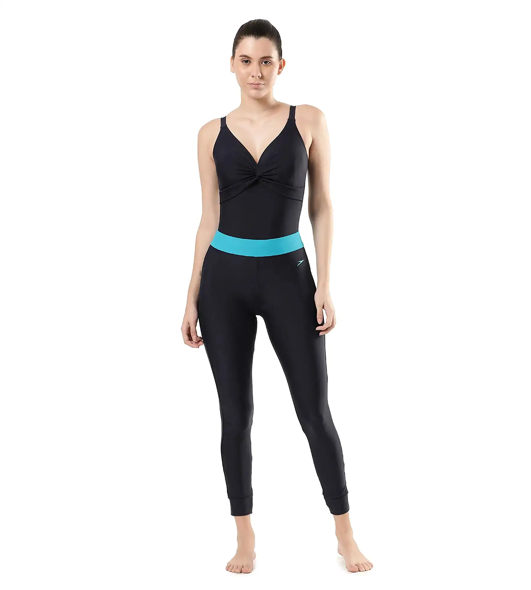 Women's Solid Contrast Leggings - True Navy & Aquarium