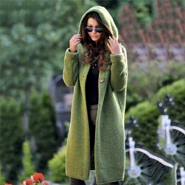 Women's Sweaters Casual Loose Cardigans Single Breasted Puff Hooded Coat